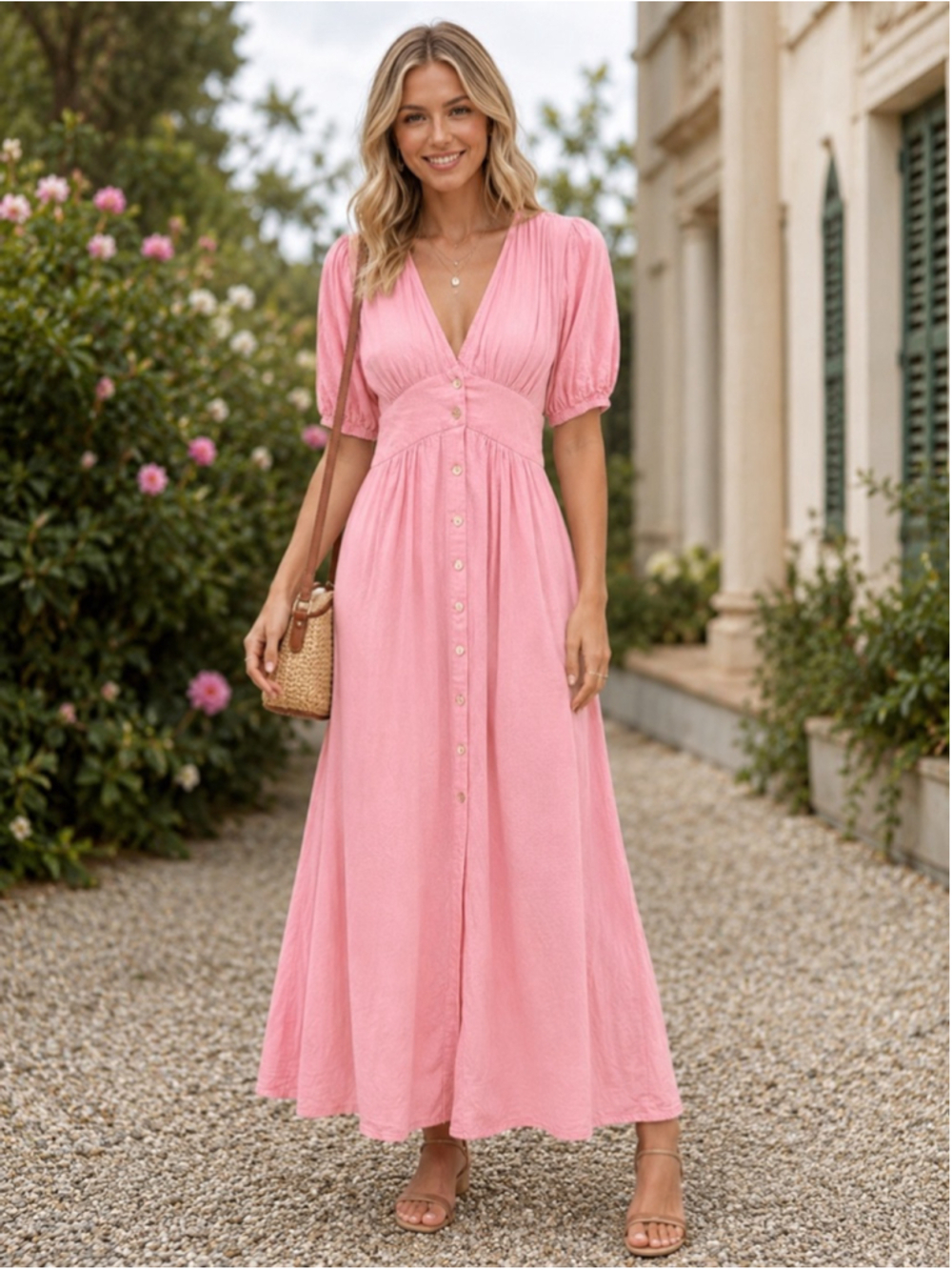 Abel The Label Maxi Dress Women S Puff Sleeve Romantic Prairie Cottagecore Pink